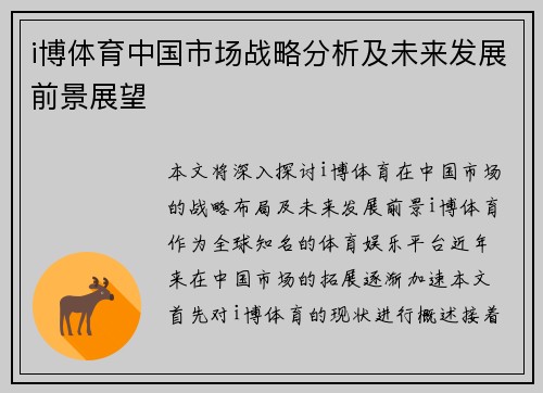 i博体育中国市场战略分析及未来发展前景展望